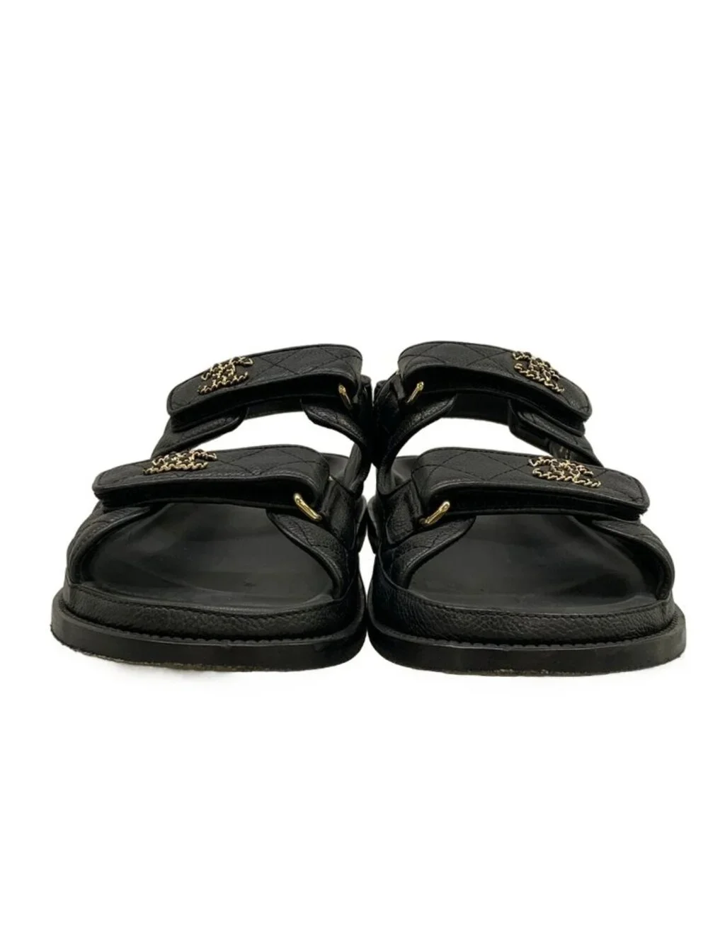 Chanel Sandals Black Quilted Gold CC Logo